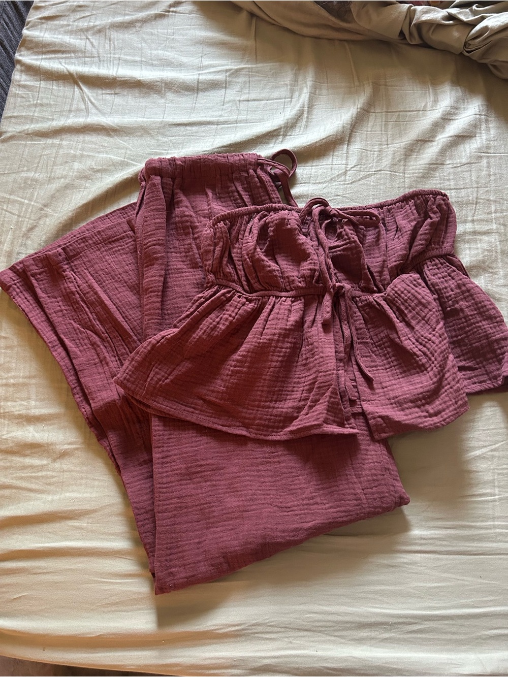 SHEIN Tie Top & Wide Leg 100% Cotton Set